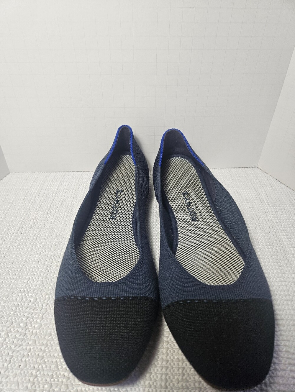 Rothy's The Square Cap Toe Flats Navy Blue & Black Knit Size 9